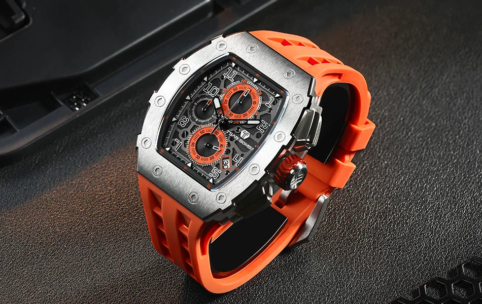 TSAR BOMBA Watch for Men Luxury Brand Tonneau Design Waterproof Clock Stainless Steel Wristwatch Fashion Rectangle Mens Watch