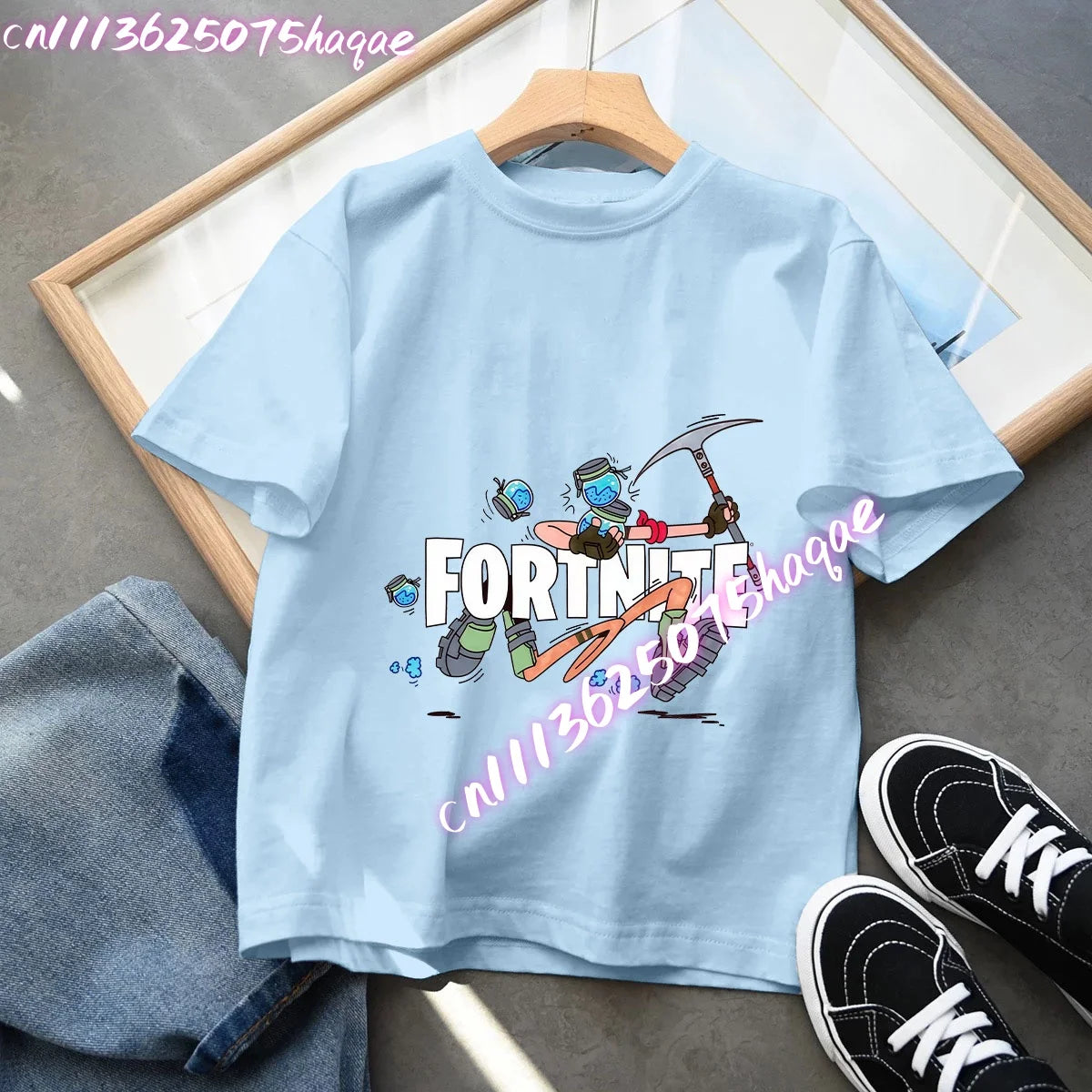 Fortnites Kids Blue Cotton T-Shirt Fortress Night Baby Short Sleeve Tees Shirt Cartoon Boy Girl Summer Clothes Kawaii Tops Gift