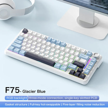 FREEWOLF F75 Gaming Mechanical Keyboard, 75% Tri-Mode Wireless Bluetooth, AULA F75 Same Model, RGB Hot Swappable PBT 4000mAh