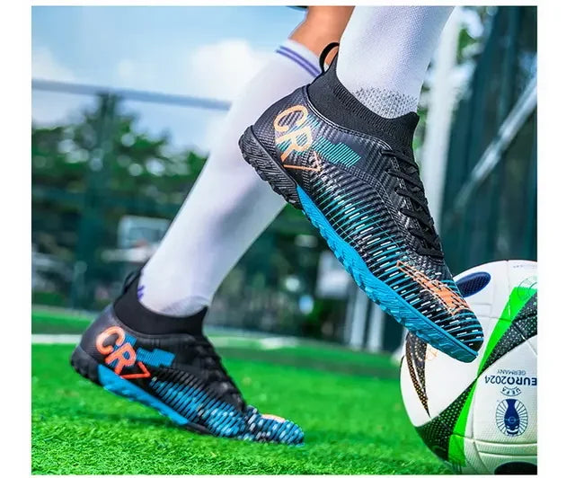Kinder-Fußballschuhe mit Zehenschutz, Schnürverschluss, kurzen rutschfesten Stollen, strapazierfähig und atmungsaktiv, für Outdoor-Spiele auf Rasen