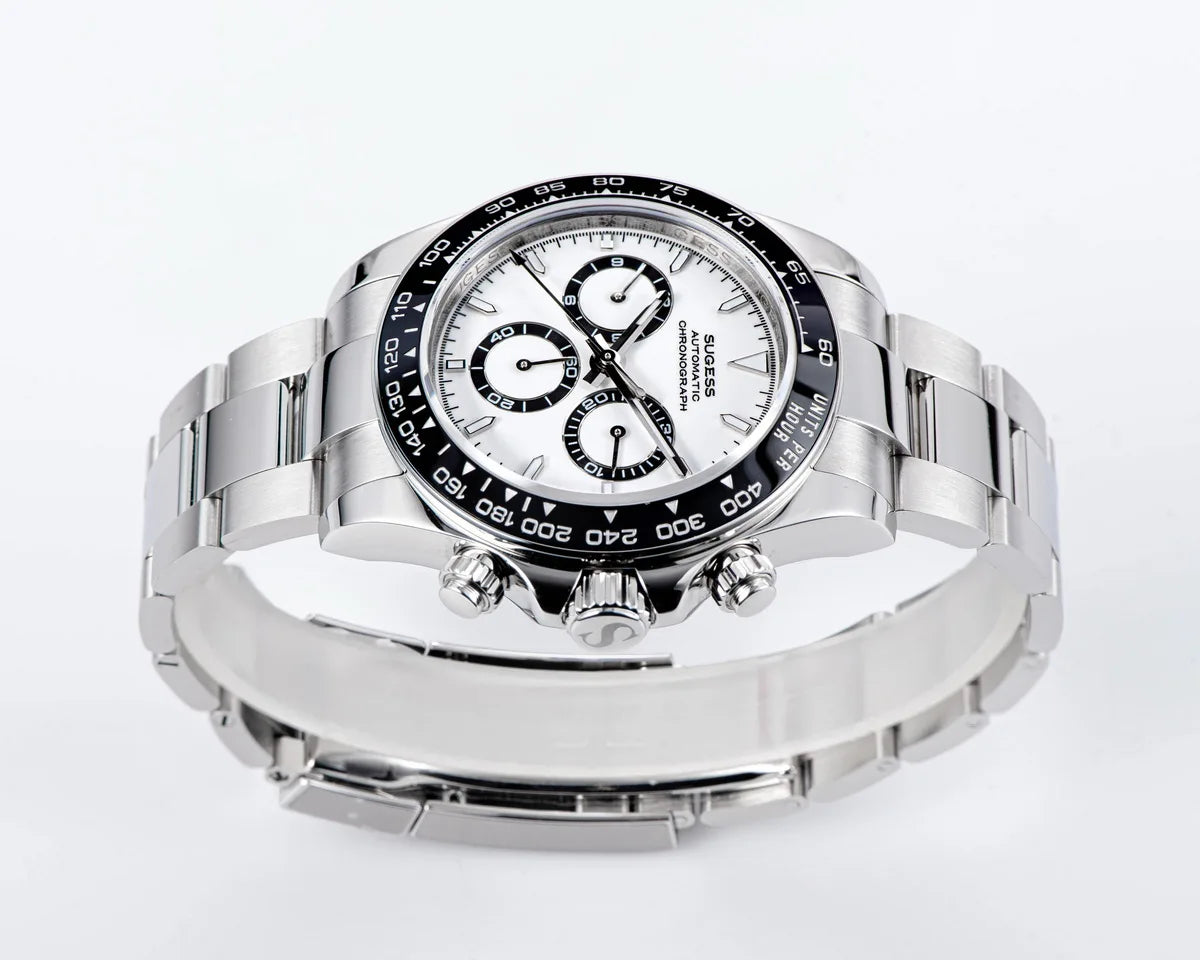 Sugess Diving Mens Watch Panda Automatic Mechanical Chronograph Peacock SL4801 Movement Wristwatch Waterproof Ceramic Bezel New