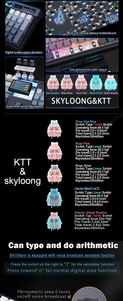 SKYLOONG GK104 Pro Wireless Mechanical Keyboard 100% Custom Keyboard Hot-Swapp Low-noise Switch for PC Gamer office Accessoies