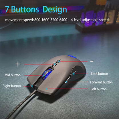 High-End Ergonomic Gaming Mouse with Anti-Slip Side Design Durable Braided Cable Breathing LED Lights USB Plug for PC