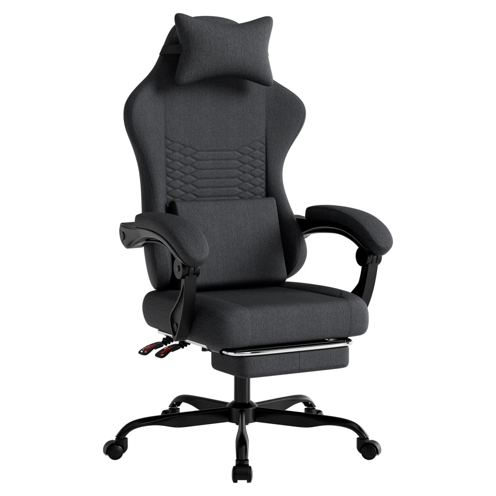 Gaming Chair Fabric Office Chair, Massage Gaming Chair with Headrest, Ergonomic Racing Gaming Seat with Footrest, for Relaxing