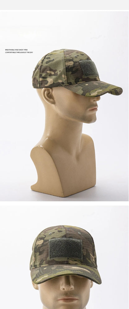 Spring Camo Baseball Cap - Tactical Military Snapback with Hook & Loop Patch Unisex Breathable Sun Hat Outdoor UV Protection