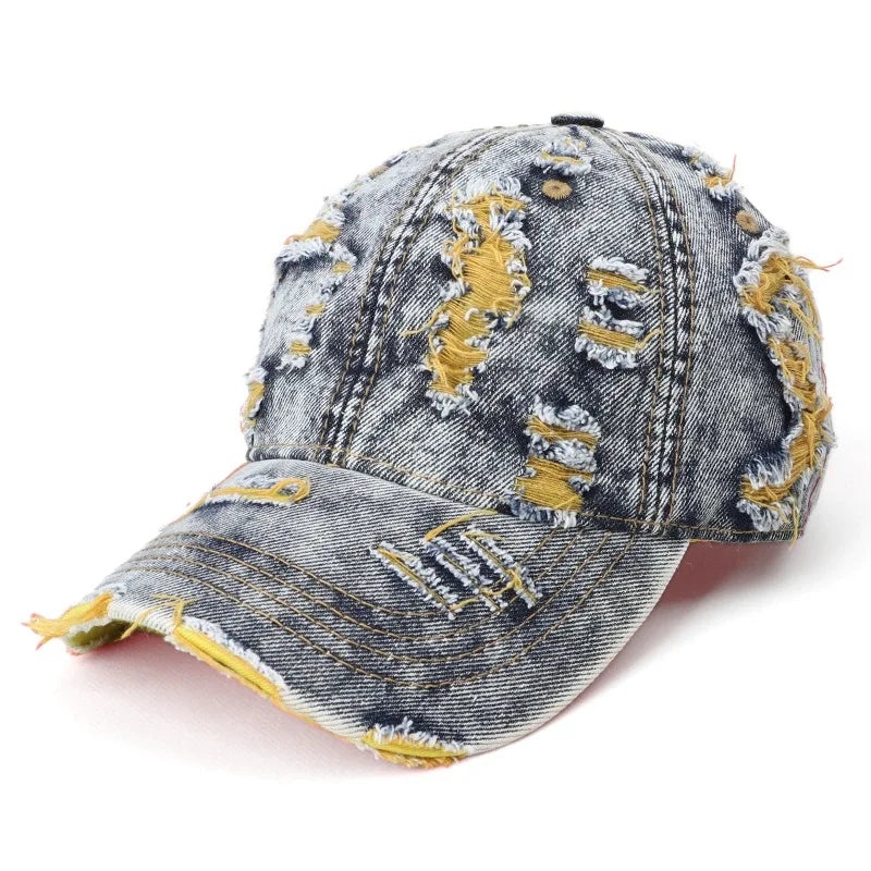 Vintage Washed Distressed Denim Colorful Baseball Cap for Men Women, Fashion Two-Tone Ripped Sun Protection Visor Hat Trendy
