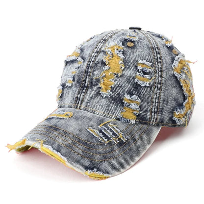 Vintage Washed Distressed Denim Colorful Baseball Cap for Men Women, Fashion Two-Tone Ripped Sun Protection Visor Hat Trendy