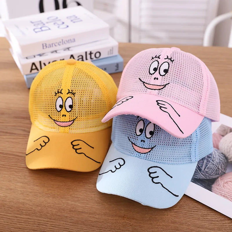 Nuovo cappellino estivo carino per ragazzi, ragazze e bambini con faccina sorridente, in rete, stile Kawaii, cappellino da baseball popolare in stile hip hop, cappellino da sole, DropShipping
