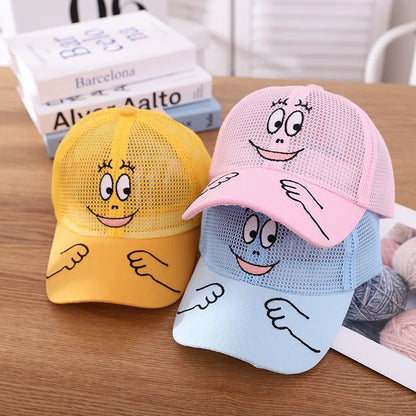 Nuovo cappellino estivo carino per ragazzi, ragazze e bambini con faccina sorridente, in rete, stile Kawaii, cappellino da baseball popolare in stile hip hop, cappellino da sole, DropShipping