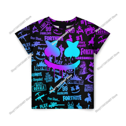 Fortnite T-Shirt für Erwachsene und Kinder, 3D-Digitaldruck, lockere Passform, große Größen, kurzärmeliges Sommer-Tee für Kinder