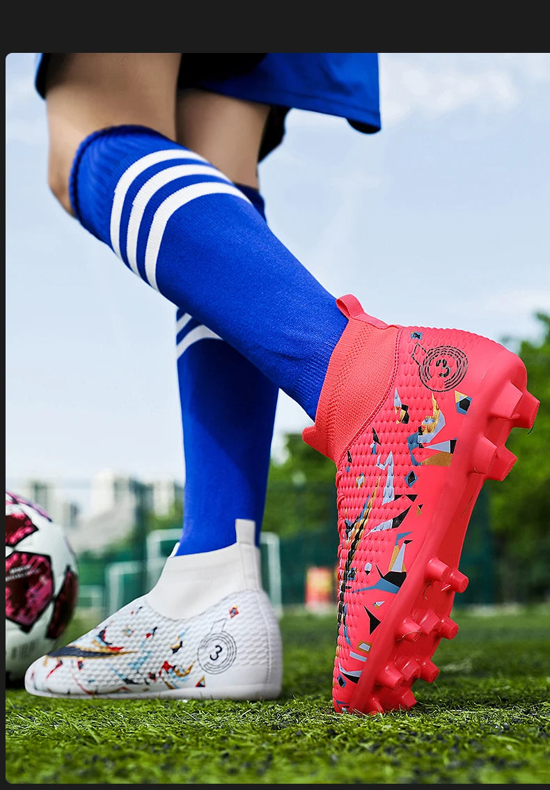 Professional Soccer Shoes Men Outdoor High-Top Sports Football Boots Boots Ag/Fg Long Spikes Artificial Grass Training Match