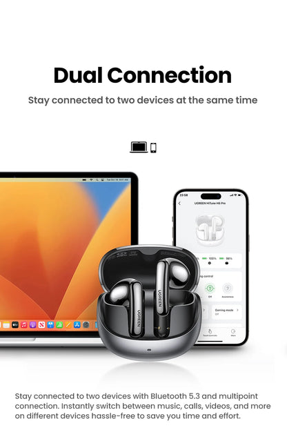 UGREEN ANC Semi-open TWS Adaptive Active Noise Cancelling Earbuds LDAC Hi-Res Audio Wireless Bluetooth Earphones Headphones
