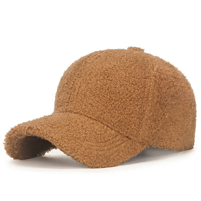 Winter Lamb Wool Solid Color Plain Baseball Cap - Warm Teddy Fleece, Face-Flattering, Structured Crown