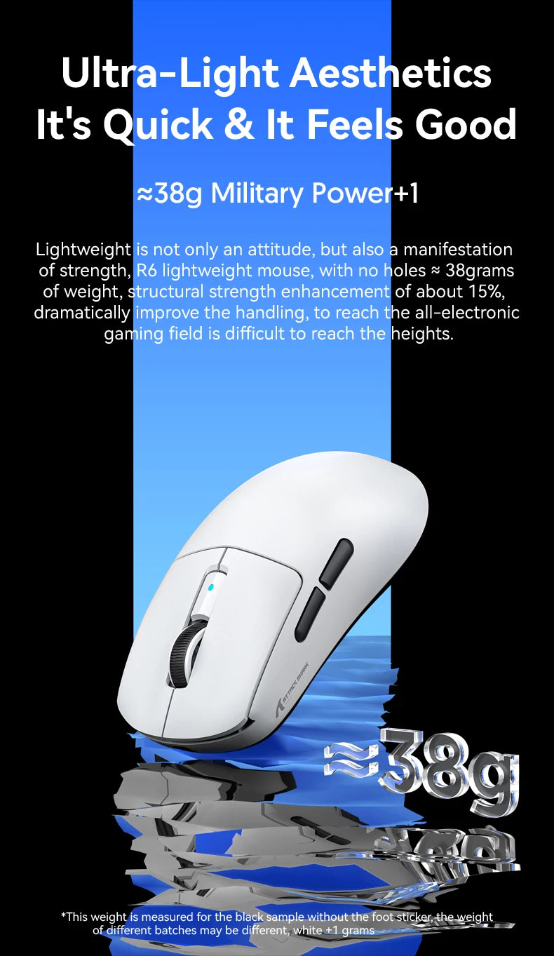 ATTACK SHARK R6 PAW3950MAX Wireless Gaming Mouse, 8Khz Polling, Ultralight 39g, Nordic 52840 MCU,  Omron Optical Microswitches