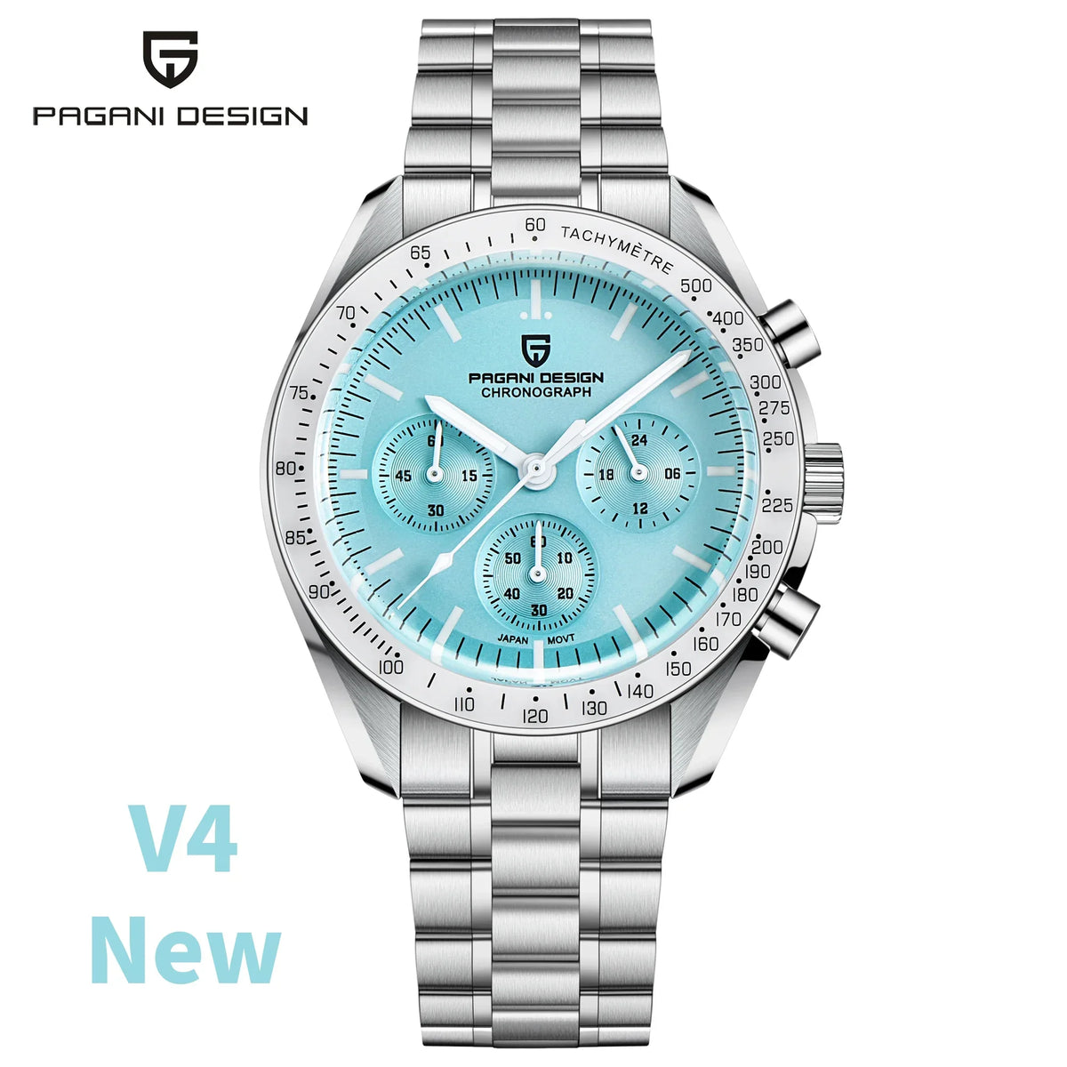 Montre pour homme PAGANI DESIGN (nouveau modèle V5 PD1701) – Chronographe sportif de type « Speed » à quartz, verre saphir avec traitement antireflet, étanche jusqu'à 100 mètres.