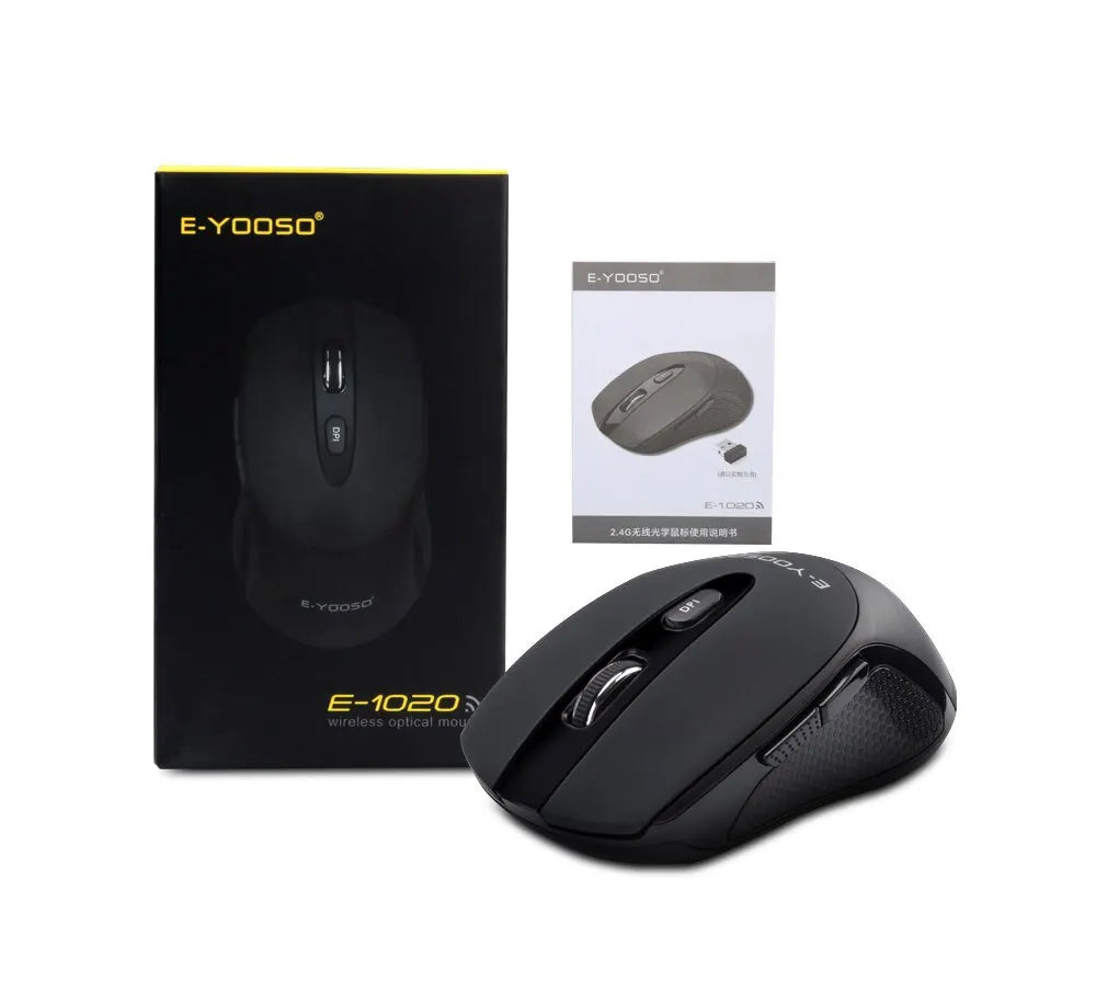 E-YOOSO E-1020 USB 2.4G Wireless Gaming Noiseless Mute Office Mouse 2400 DPI Optical Game Mice Ergonomic for Laptop PC Computer