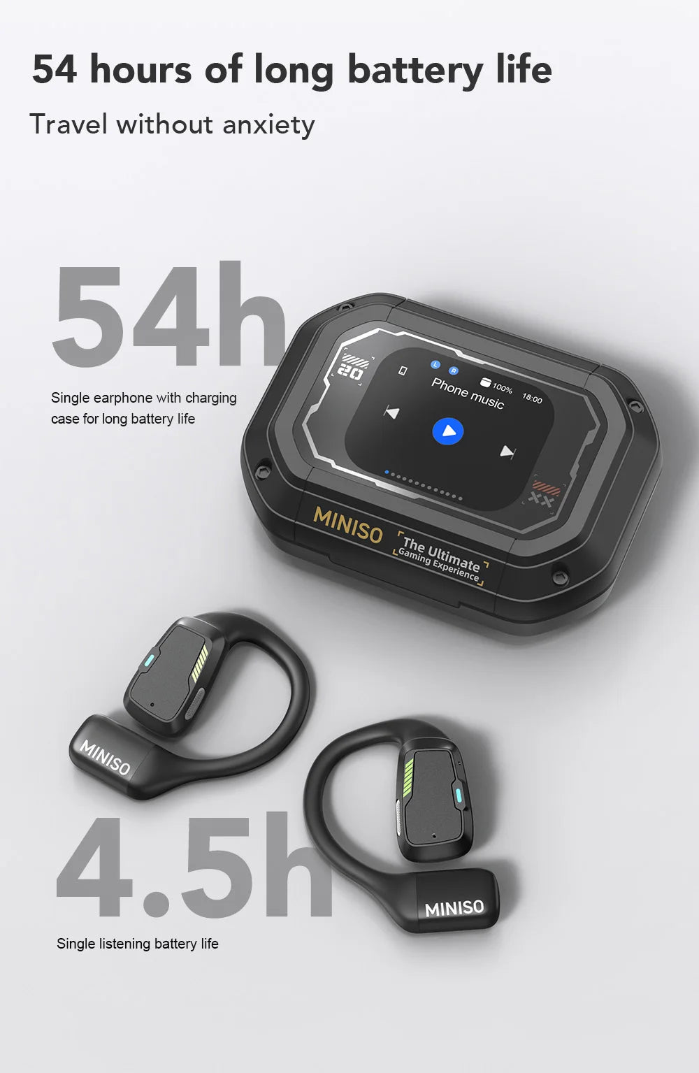 AI MINISO M98 Wireless Headphones OWS Sports Bluetooth Earphones Gaming Headset AI Translator Earbuds APP LCD Touch Screen IPX5