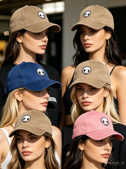 Retro stiliaus išplauta, susidėvėjusi beisbolo kepurė su išsiuvinėtu kaukolės motyvu, „Dad Hat“ stiliaus, vyrams ir moterims, kasdieninė, reguliuojama, lauko kepurė nuo saulės 260617