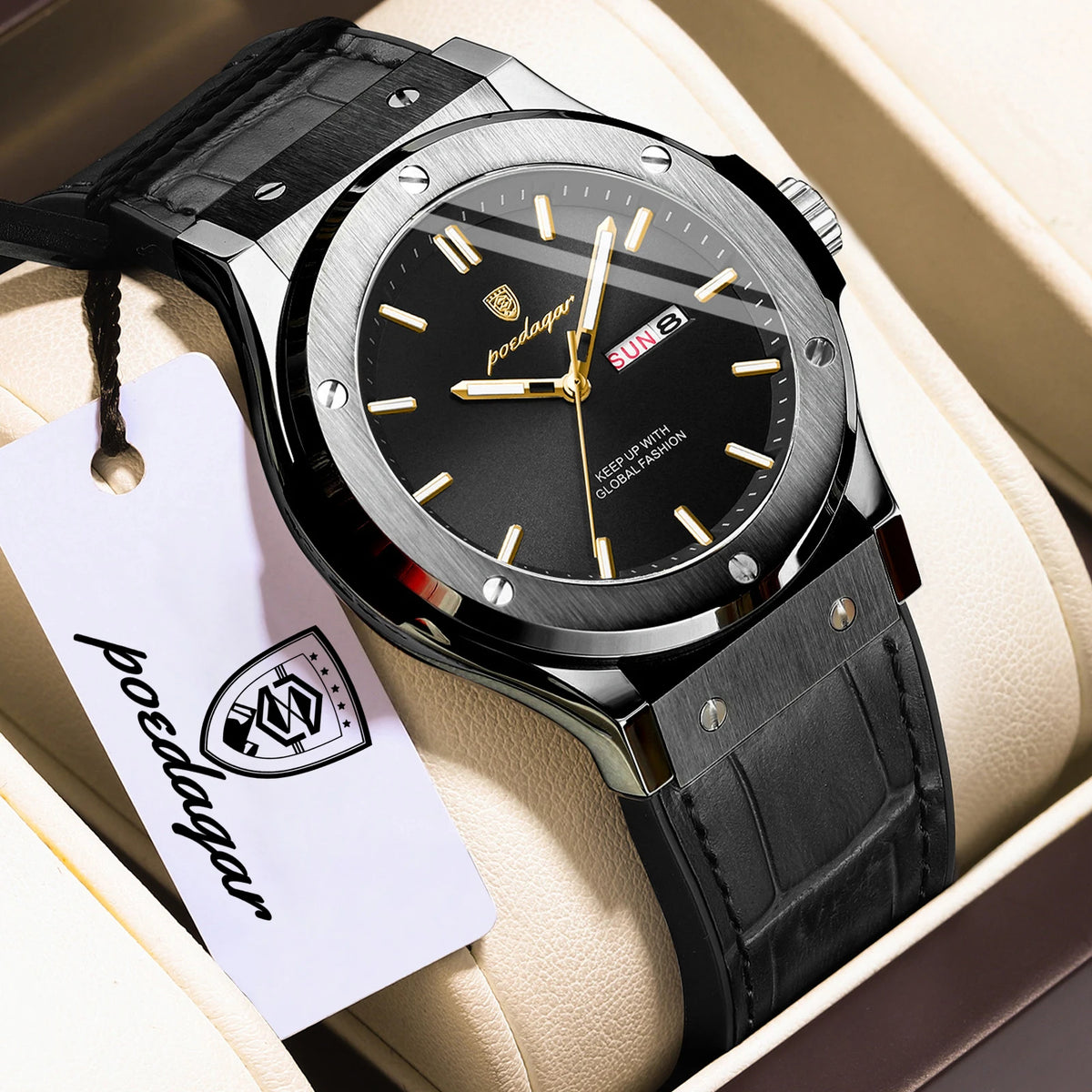 POEDAGAR herenhorloge – Origineel model, zakelijke stijl, waterdicht, siliconen band, datum- en dagweergave, quartz uurwerk, trendy luxe horloge.