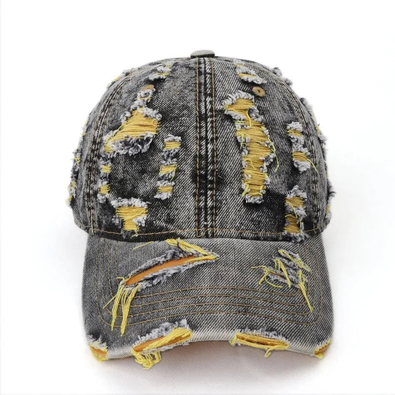 Vintage Washed Distressed Denim Colorful Baseball Cap for Men Women, Fashion Two-Tone Ripped Sun Protection Visor Hat Trendy