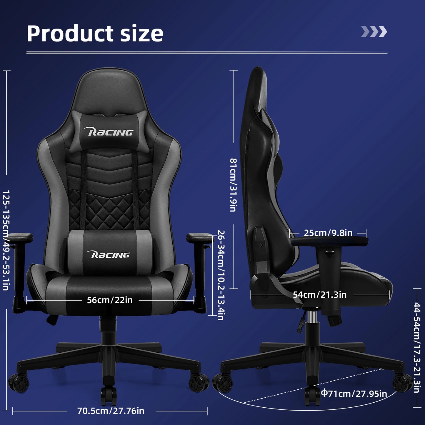 AUTHMIC Ergonomic Gaming Chair Office Recliner with Lumbar Support Adjustable Armrest 150kg Load for Home Work Gamer Setup