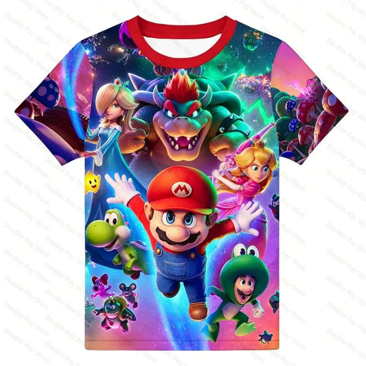Latest 2026 Super Mario 3D Printed Top Cartoon Children's Short Sleeved T-shirt Summer Popular Comfortable Breathable T-shirt