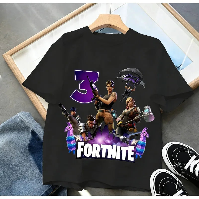 Detské narodeninové tričko Fortnite s číslom pre dievčatá a chlapcov, letné detské bavlnené tričko s krátkym rukávom na párty, darček pre batoľa