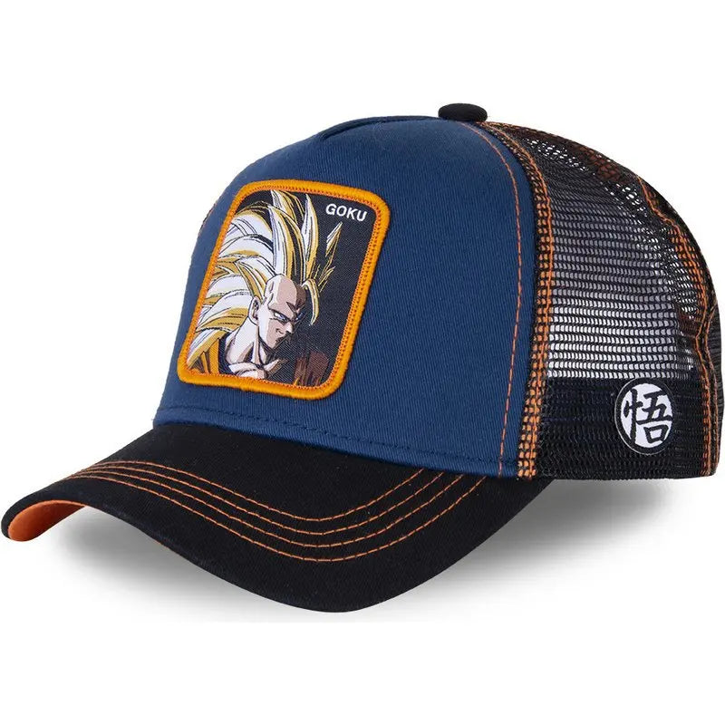 Șapcă Dragon Ball Son Goku de vară pentru călătorii, cu cozoroc, pentru bărbați, brodată, în stil hip-hop, din plasă, cu vizieră de soare, șapcă de baseball, pentru sport în aer liber