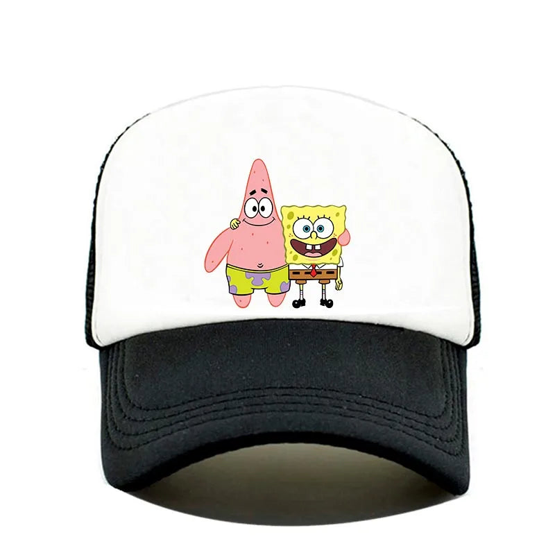 Cappellino da baseball carino con stampa SpongeBob, per uomo e donna, cappellino estivo in rete con protezione solare, cappellino da golf regolabile, cappellino da camionista in stile anime