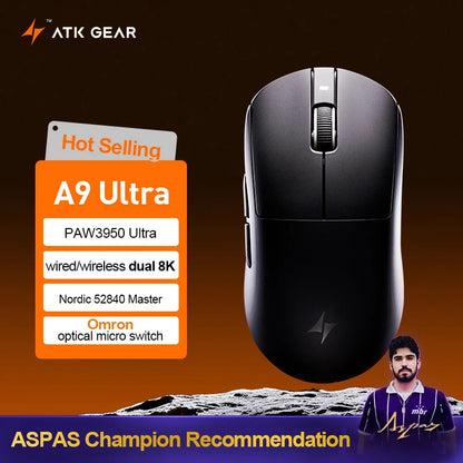 ATK Dragonfly A9 Ultra Wireless E-sports Gaming Mouse Ultra-lightweight Tri-mode Dual 8K Ergonomic Mice A9 Plus PAW3395/3950