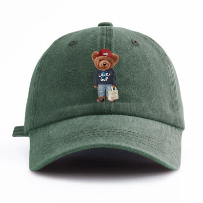 1pc Tote-bag Bear Print Washed Baseball Cap for Adults,  Minimalist Retro Style Casual Soft Adjustable Dad Hat, Perfect As Gift