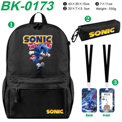 3pcs/set Sonic Anime Student Backpack Double Shoulder Bag Hedgehog Shoulder Bag Shadow Pencil Case Study Set School gift