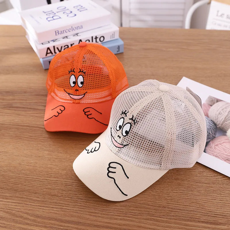 Nuovo cappellino estivo carino per ragazzi, ragazze e bambini con faccina sorridente, in rete, stile Kawaii, cappellino da baseball popolare in stile hip hop, cappellino da sole, DropShipping