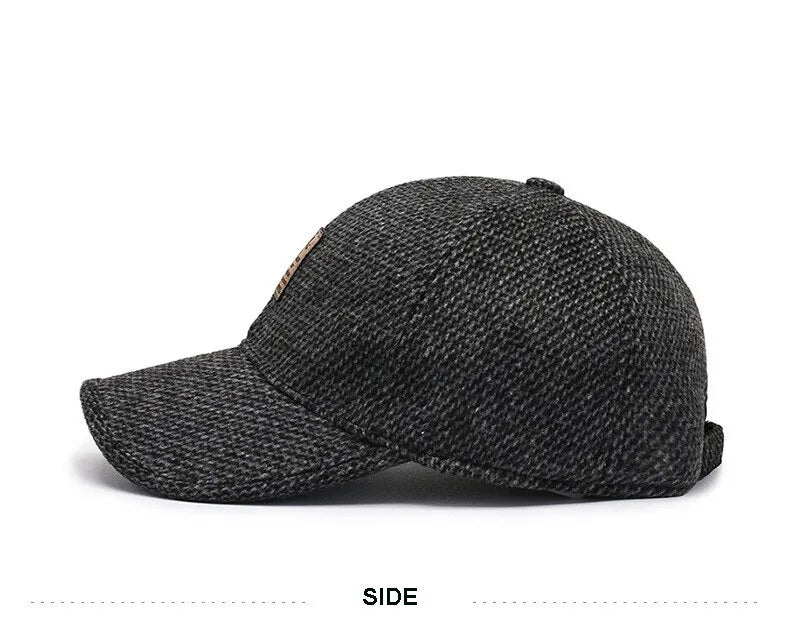 Baseball Cap Woolen Knitted Winter Ear Cover Baseball Cap Men Thicken Warm Hats with Earflaps Sport Golf Hats Snapback