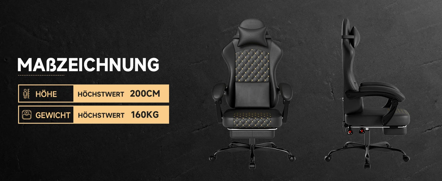 PINGGO Ergonomic Game Chair with Footrest Massage PVC Leather Office Chair for PC Gaming Weight Capacity 150kg