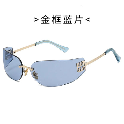 2026 New High End Sunglasses Women Rimless Curved Sun Glasses for Eye Protection and Sunscreen Travelling Hiking Shades Gafas
