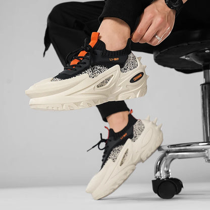Men's Sports Shoes Elastic Thick-Soled Anti-Slip Outdoor Fitness Shoes Versatile Daily Wear Casual Street Fashion Walking Shoes