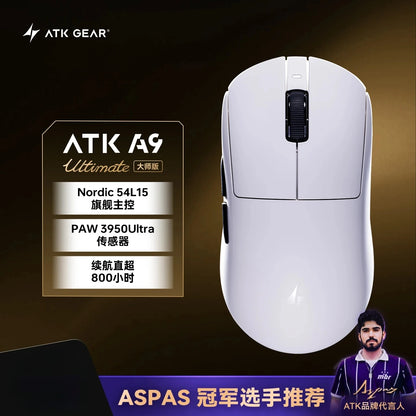ATK Dragonfly A9 Wireless Bluetooth Mouse Gaming Ergonomic Design Fast Response PAW3950 Ultra 800mAh Lightweight 8KHz esports