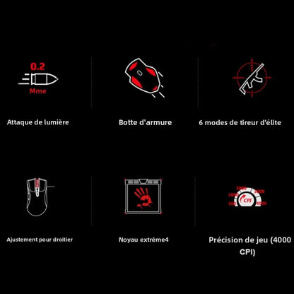 A4TECH Bloody A91 Gaming Mouse, 4000 DPI, Drag Click, 1000HZ, 6666FPS, 8 Buttons, Metal X' Glide Armor Boot, Over 20 million clicks