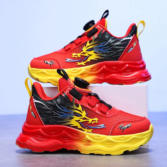 Childrens Sports Shoes Autumn Anti Slip Breathable New Student Rotating Button Boys Outdoor Shock-absorbing Mesh Running Shoes