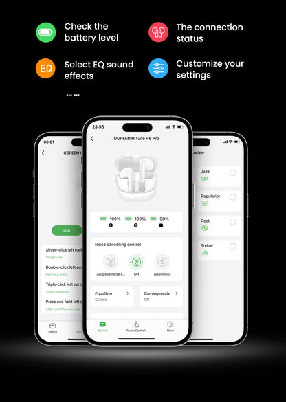 UGREEN ANC Semi-open TWS Adaptive Active Noise Cancelling Earbuds LDAC Hi-Res Audio Wireless Bluetooth Earphones Headphones