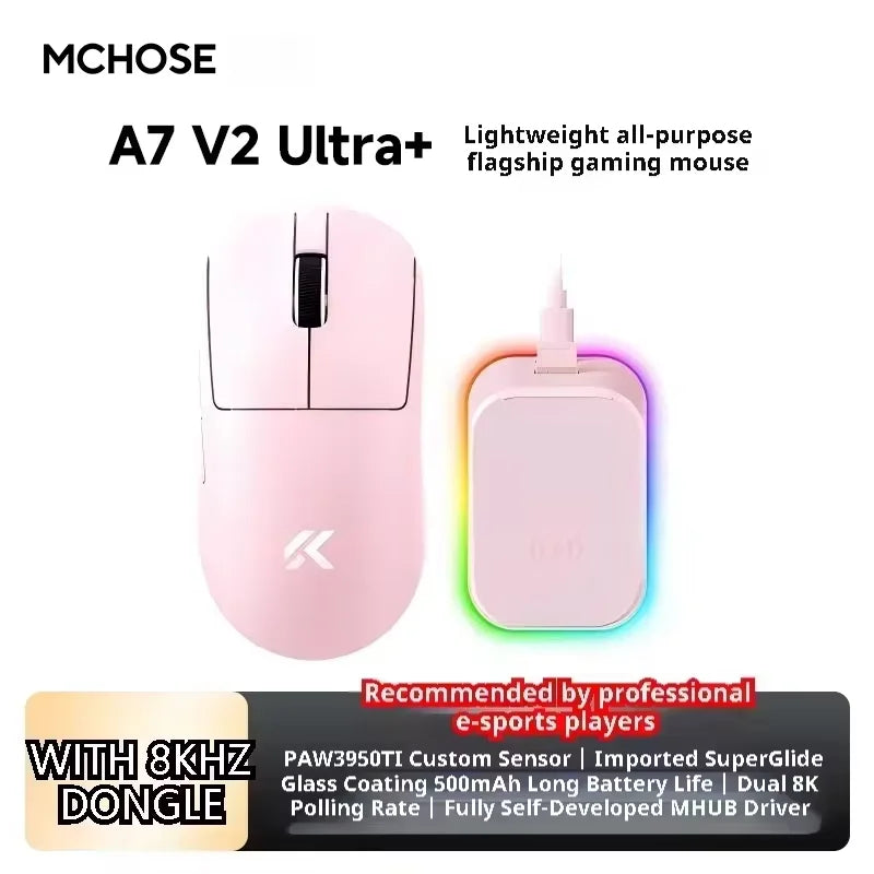 MCHOSE A7 V2 Ultra Wireless Gaming Mouse Pixart3950Ti Flagship Sensor Super 20000FPS for Accurate Tracking Support Web Driver