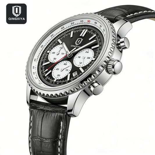 QINGXIYA Luxury Man Watch Quartz Waterproof Luminous Date Chronograph Leather Men Wristwatch Military Sports Men's Watches Reloj