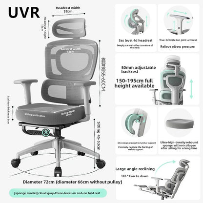 UVR Ergonomic Chair Lift Adjustable Swivel Chair Sedentary Comfort Mesh Staff Chair Reclinable Backrest Stool Mesh Office Chair