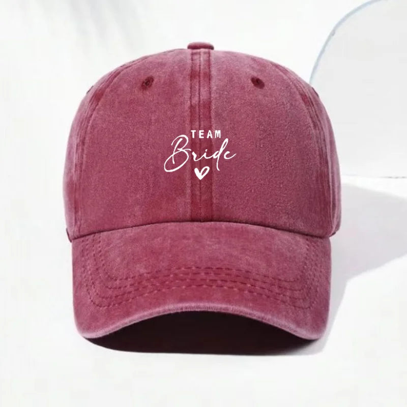 Washed Cotton Baseball Cap Adjustable Distressed Trucker Hat for Women Team Bride Party Caps Customize Bridal Wedding Vintage