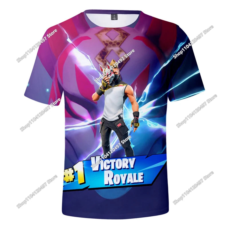 Fortnite T-Shirt für Erwachsene und Kinder, 3D-Digitaldruck, lockere Passform, große Größen, kurzärmeliges Sommer-Tee für Kinder