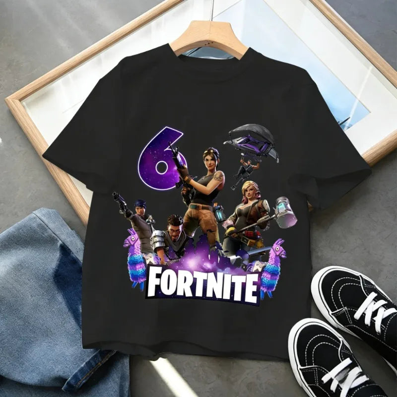 Detské narodeninové tričko Fortnite s číslom pre dievčatá a chlapcov, letné detské bavlnené tričko s krátkym rukávom na párty, darček pre batoľa