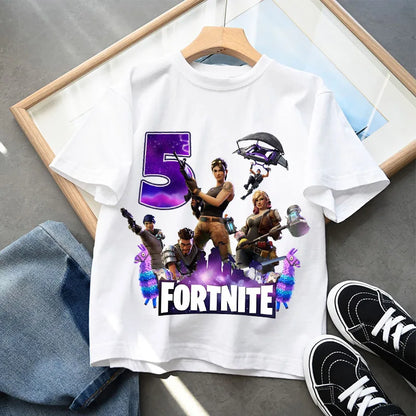 Fortnite Kids T-shirts Birthday Number 1-10 Printed T-shirt Boys Summer Casual Short Sleeves Sports Tops Children's Clothing