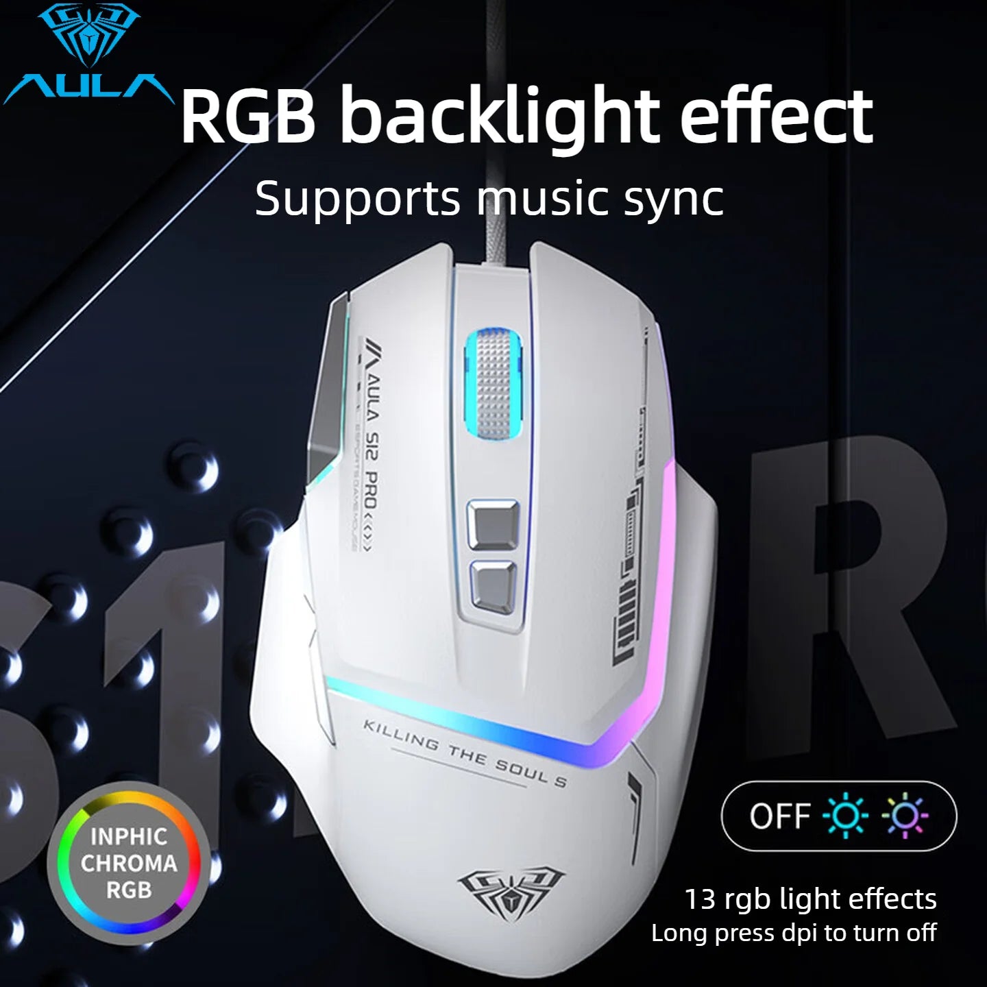 Hot Sale AULA S12 Pro Wired Gaming Mouse 12800 DPI RGB Backlit 8 Programmable Buttons Ergonomic Game Mouse for PC Laptop