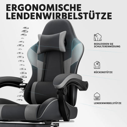 Ergonomic Computer Gaming Chair with Waist Support, Breathable PU Leather Office Chair, Seat Height and Backrest Adjustable
